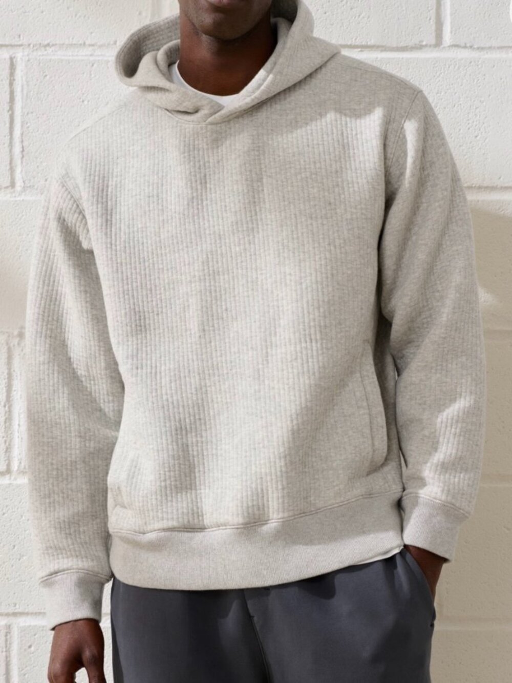 🧡3/15 NWOT YPB Textured Ribbed Popover Hoodie Light Gray Heather Men's S